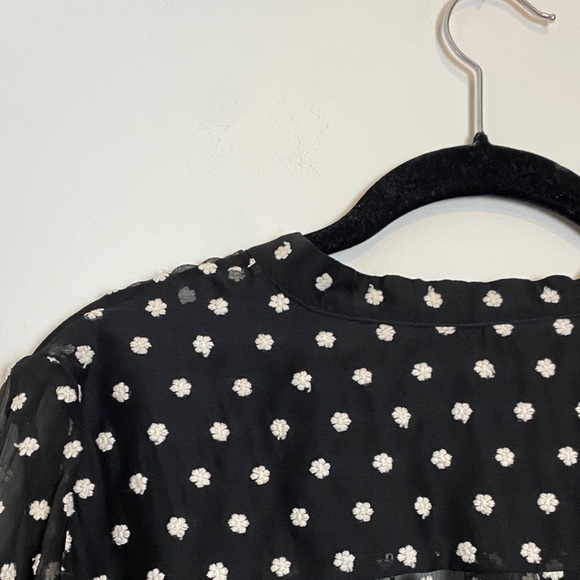 Alice + Olivia Sheer Sheila Black w/ Ivory Embroidered Flowers Top Size L - Picture 7 of 7